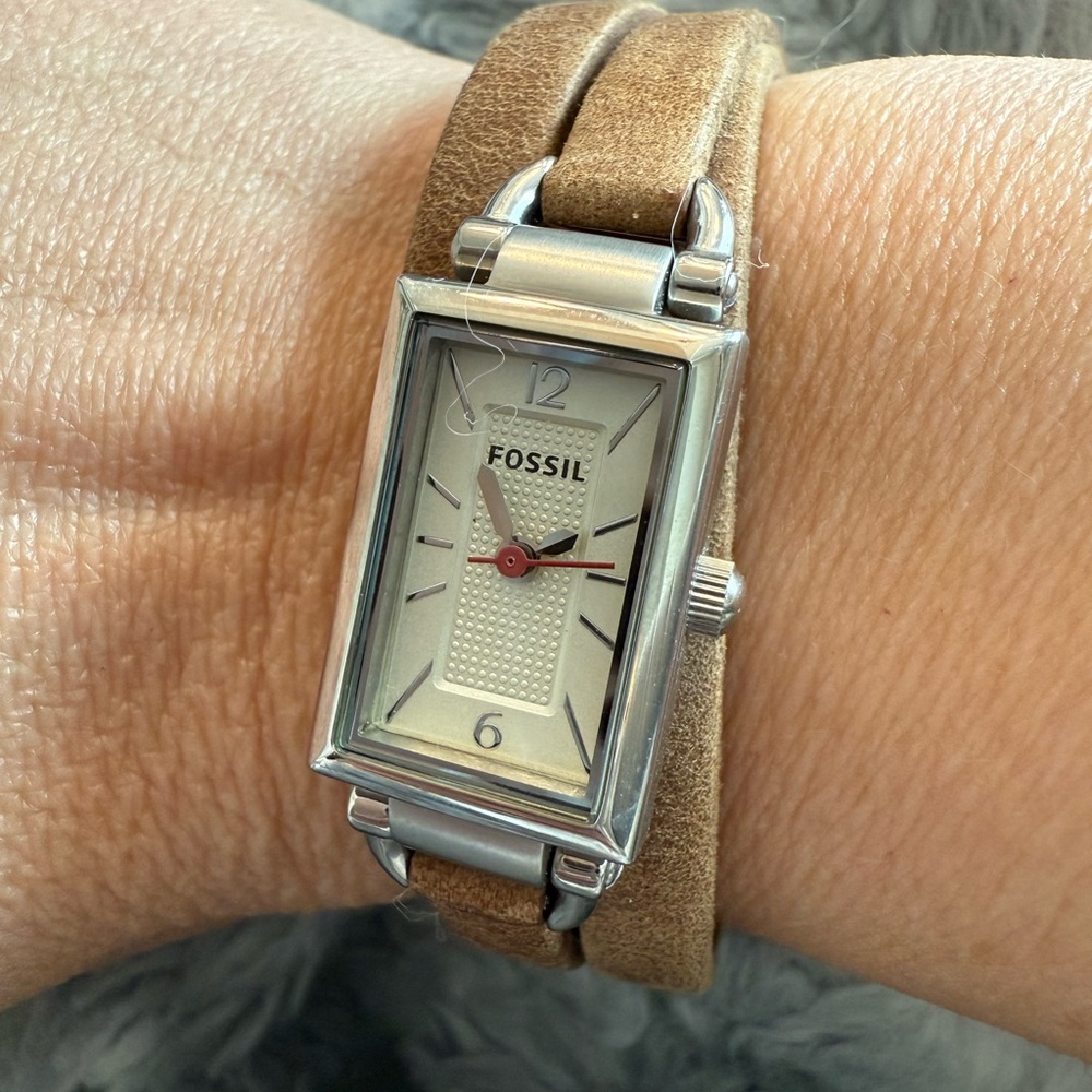 Fossil Silver Watch with Tan Leather Strap